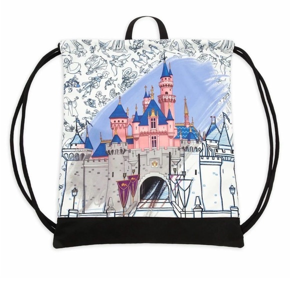 Disneyland Handbags - Disney Parks Disneyland Cinderella Castle Drawstring Backpack Bag Tote Sling Sac